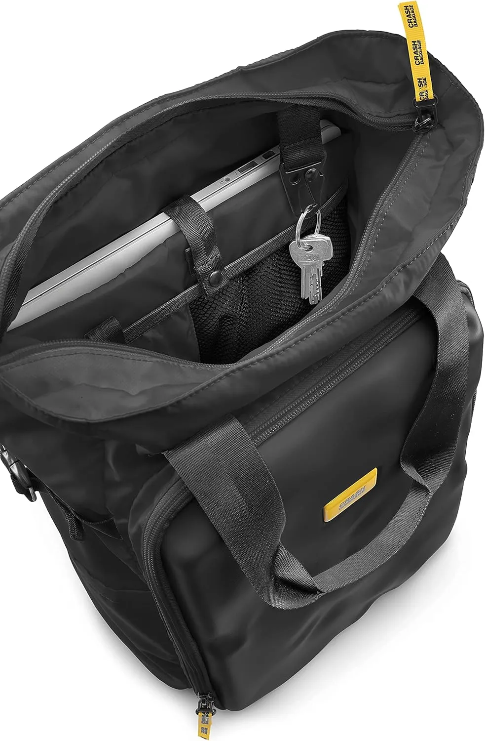 CRASH BAGGAGE - Crash Not Crash, TOTE BAG, Urban Style Fabric Backpack with Semi Rigid EVA Pocket Details (Black)