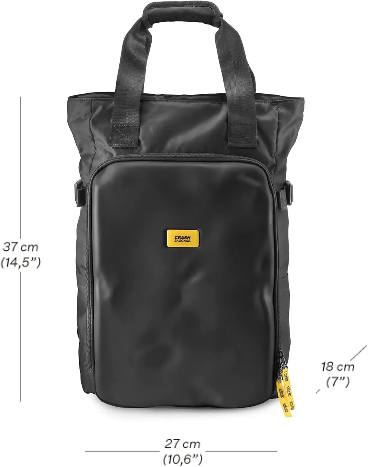 CRASH BAGGAGE - Crash Not Crash, TOTE BAG, Urban Style Fabric Backpack with Semi Rigid EVA Pocket Details (Black)