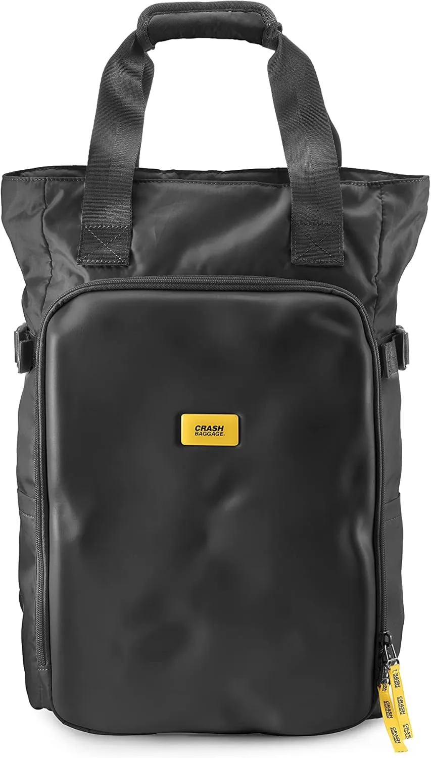 CRASH BAGGAGE - Crash Not Crash, TOTE BAG, Urban Style Fabric Backpack with Semi Rigid EVA Pocket Details (Black)
