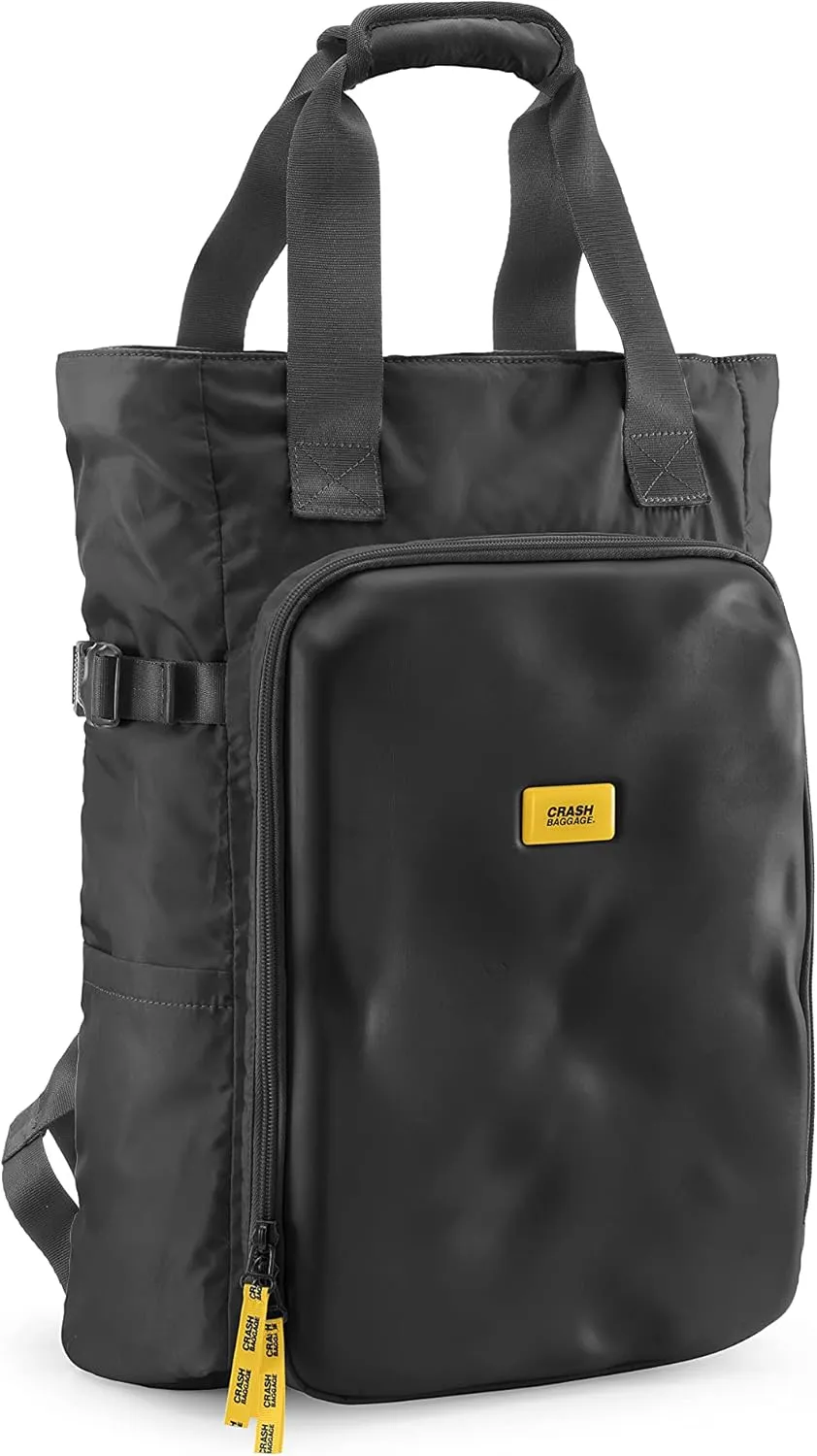 CRASH BAGGAGE - Crash Not Crash, TOTE BAG, Urban Style Fabric Backpack with Semi Rigid EVA Pocket Details (Black)