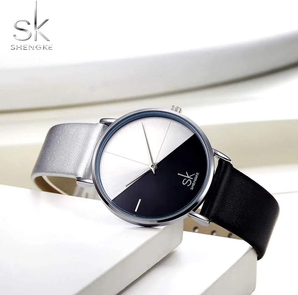 Creative Simplicity Women Watch Genuine Leather Elegant Women Watches Ladies Business Wristwatch(Black)