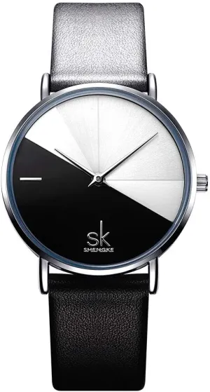 Creative Simplicity Women Watch Genuine Leather Elegant Women Watches Ladies Business Wristwatch(Black)