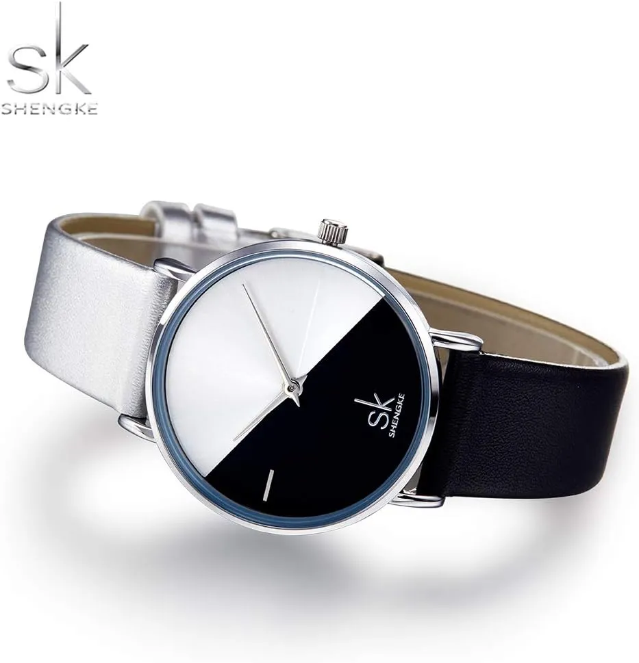 Creative Simplicity Women Watch Genuine Leather Elegant Women Watches Ladies Business Wristwatch(Black)