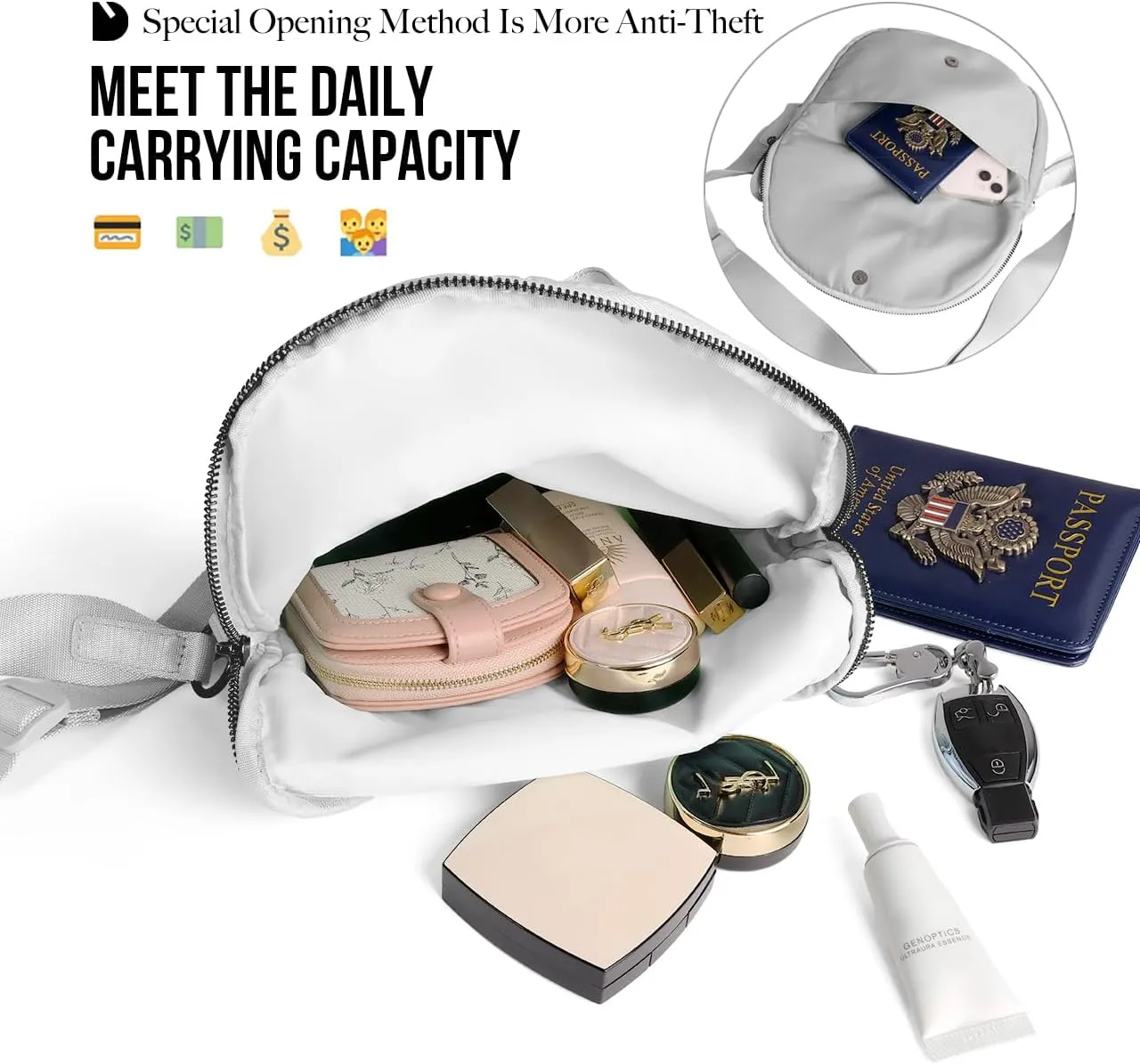 Crescent Bag for Women and Men, Fashion Medium Nylon Folding Crescent Moon Bag Single Shoulder Bag with Adjustable Strap