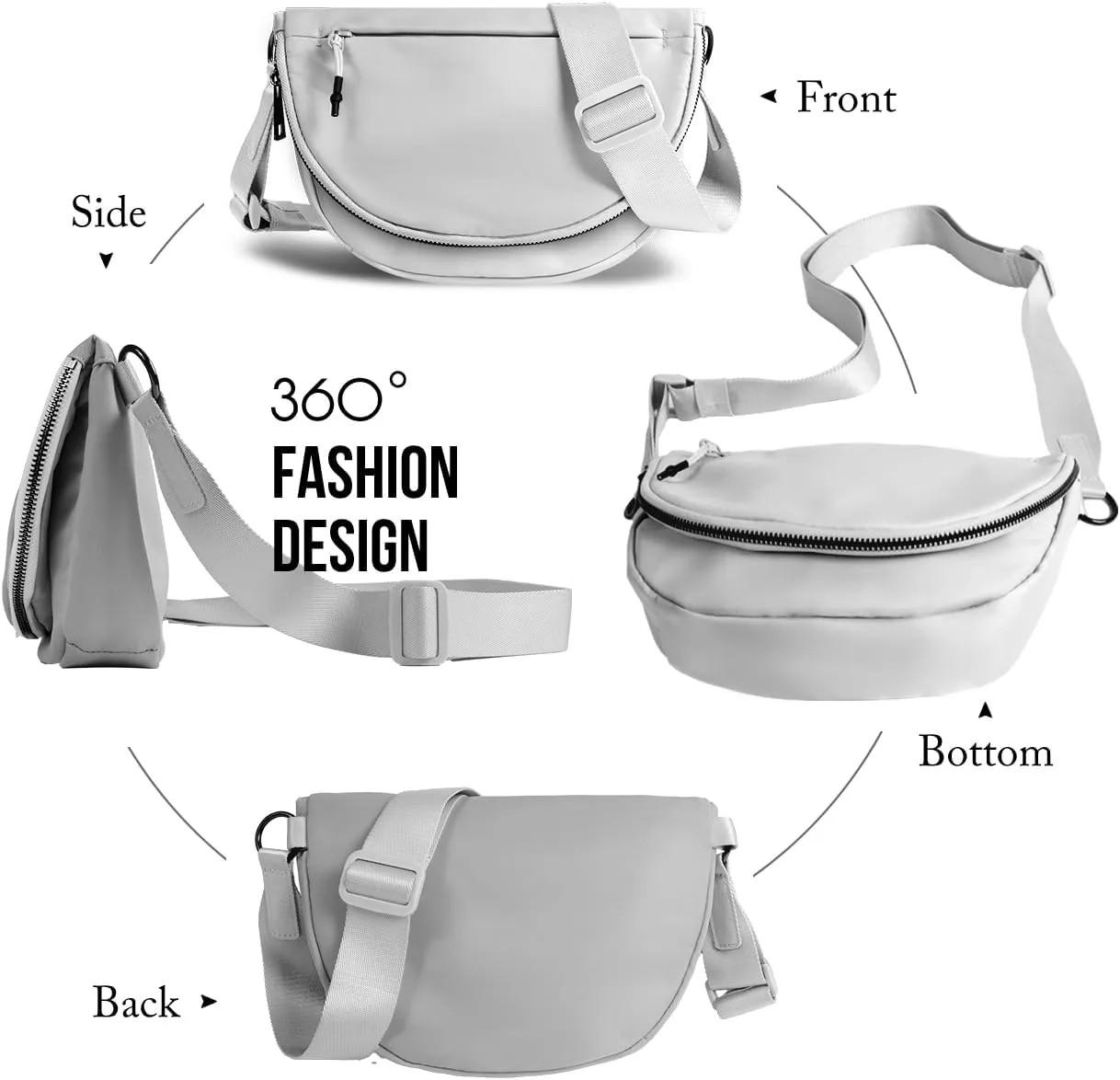 Crescent Bag for Women and Men, Fashion Medium Nylon Folding Crescent Moon Bag Single Shoulder Bag with Adjustable Strap