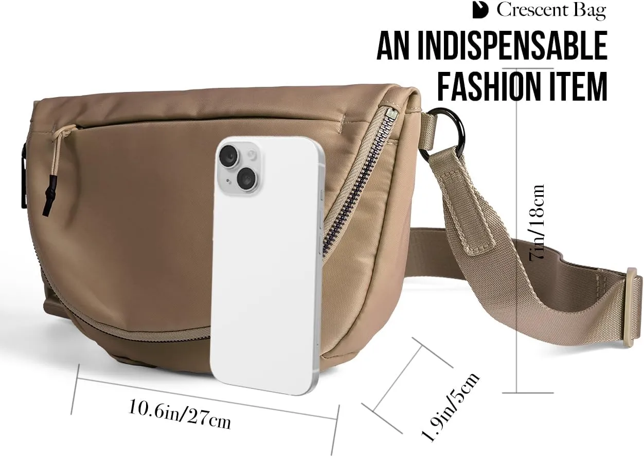 Crescent Bag for Women and Men, Fashion Medium Nylon Folding Crescent Moon Bag Single Shoulder Bag with Adjustable Strap