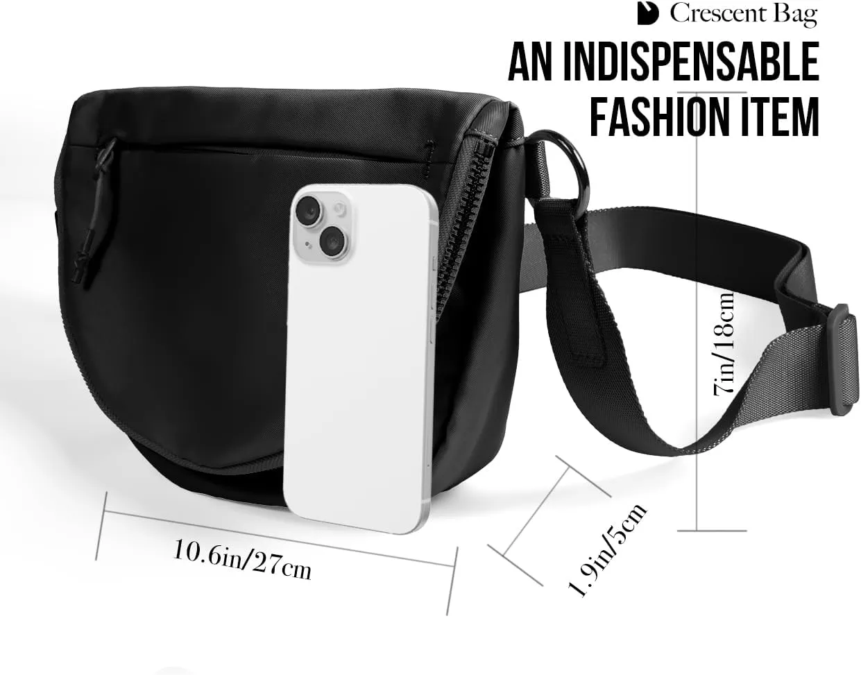 Crescent Bag for Women and Men, Fashion Medium Nylon Folding Crescent Moon Bag Single Shoulder Bag with Adjustable Strap
