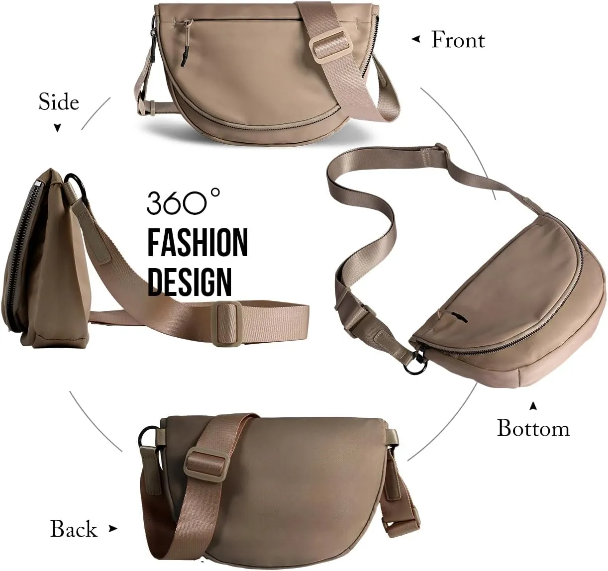 Crescent Bag for Women and Men, Fashion Medium Nylon Folding Crescent Moon Bag Single Shoulder Bag with Adjustable Strap