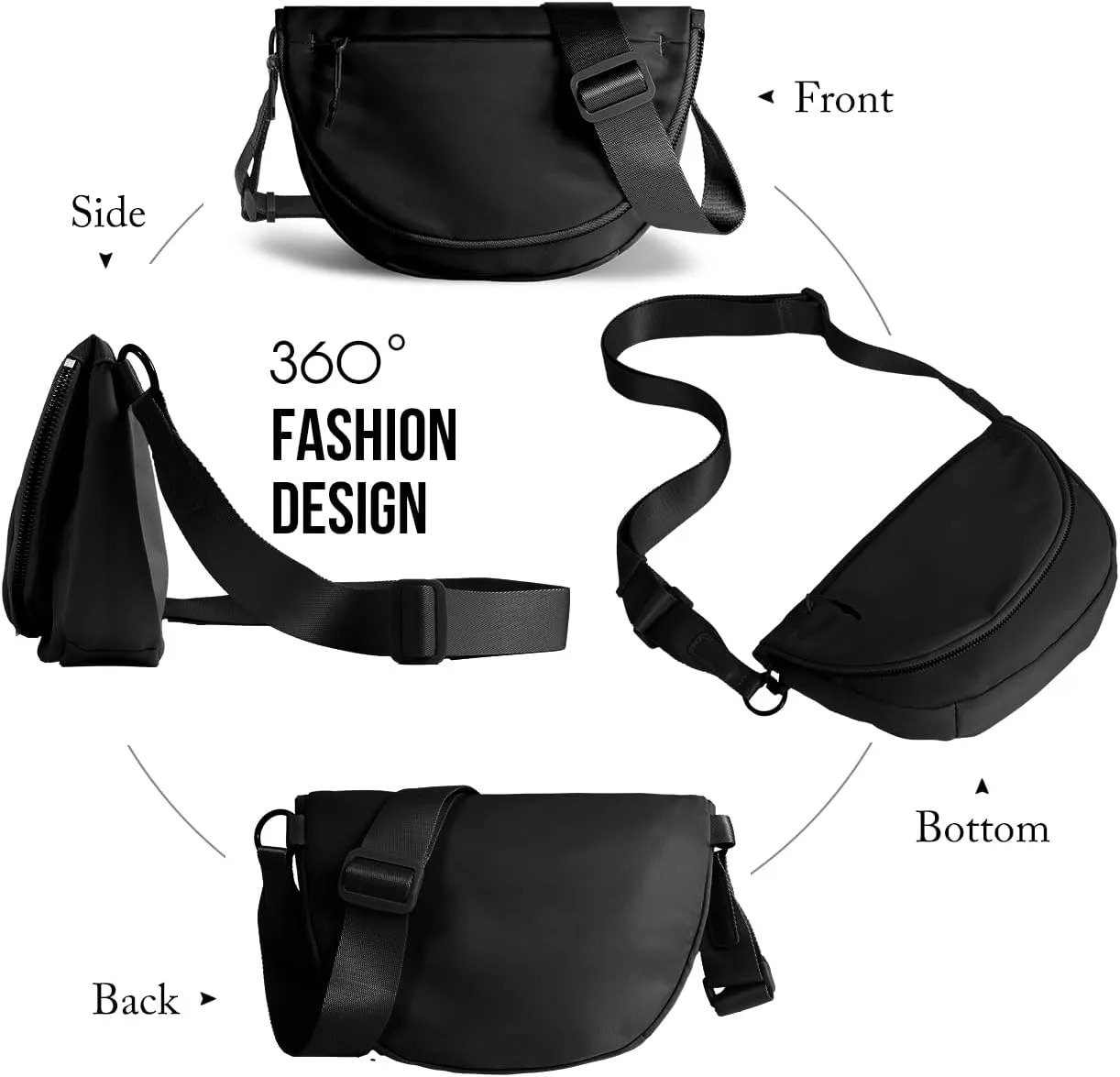 Crescent Bag for Women and Men, Fashion Medium Nylon Folding Crescent Moon Bag Single Shoulder Bag with Adjustable Strap