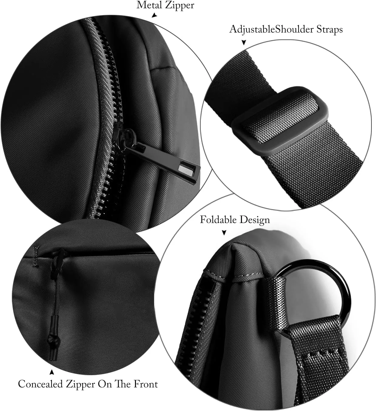 Crescent Bag for Women and Men, Fashion Medium Nylon Folding Crescent Moon Bag Single Shoulder Bag with Adjustable Strap