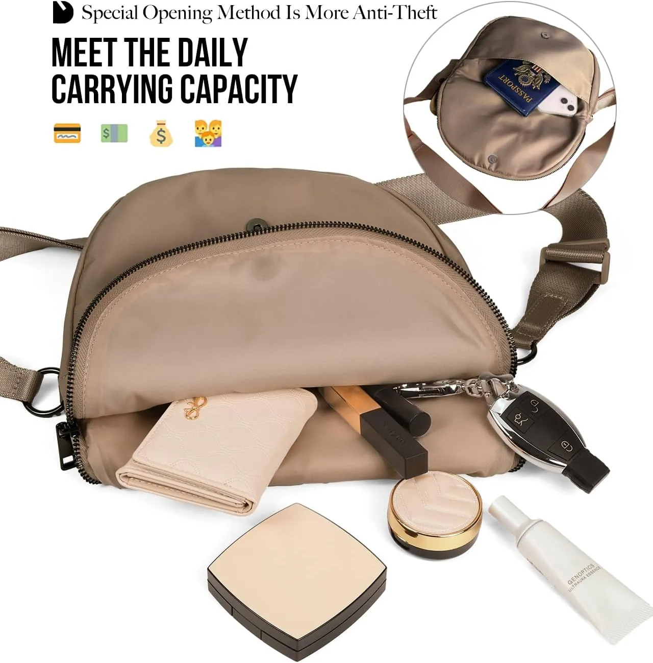 Crescent Bag for Women and Men, Fashion Medium Nylon Folding Crescent Moon Bag Single Shoulder Bag with Adjustable Strap