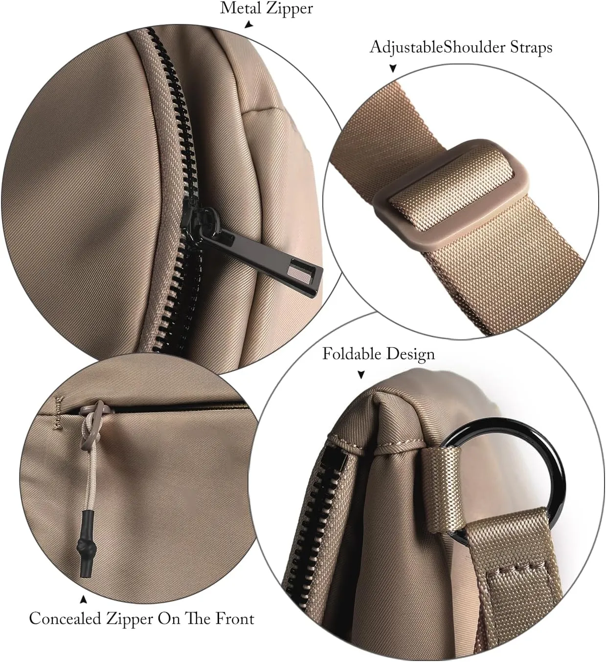 Crescent Bag for Women and Men, Fashion Medium Nylon Folding Crescent Moon Bag Single Shoulder Bag with Adjustable Strap