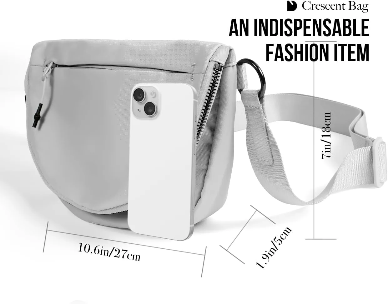 Crescent Bag for Women and Men, Fashion Medium Nylon Folding Crescent Moon Bag Single Shoulder Bag with Adjustable Strap