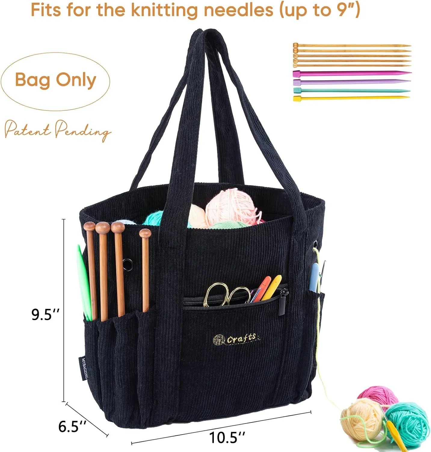 Crochet Bag and Tote - Corduroy Yarn Bag - Yarn Holder for Crocheting - Crochet Storage Bag for Crochet Hooks, Crochet Accessories, Knitting Bag for Crochet Lovers, Mother's Day Gift