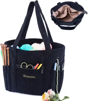 Crochet Bag and Tote - Corduroy Yarn Bag - Yarn Holder for Crocheting - Crochet Storage Bag for Crochet Hooks, Crochet Accessories, Knitting Bag for Crochet Lovers, Mother's Day Gift