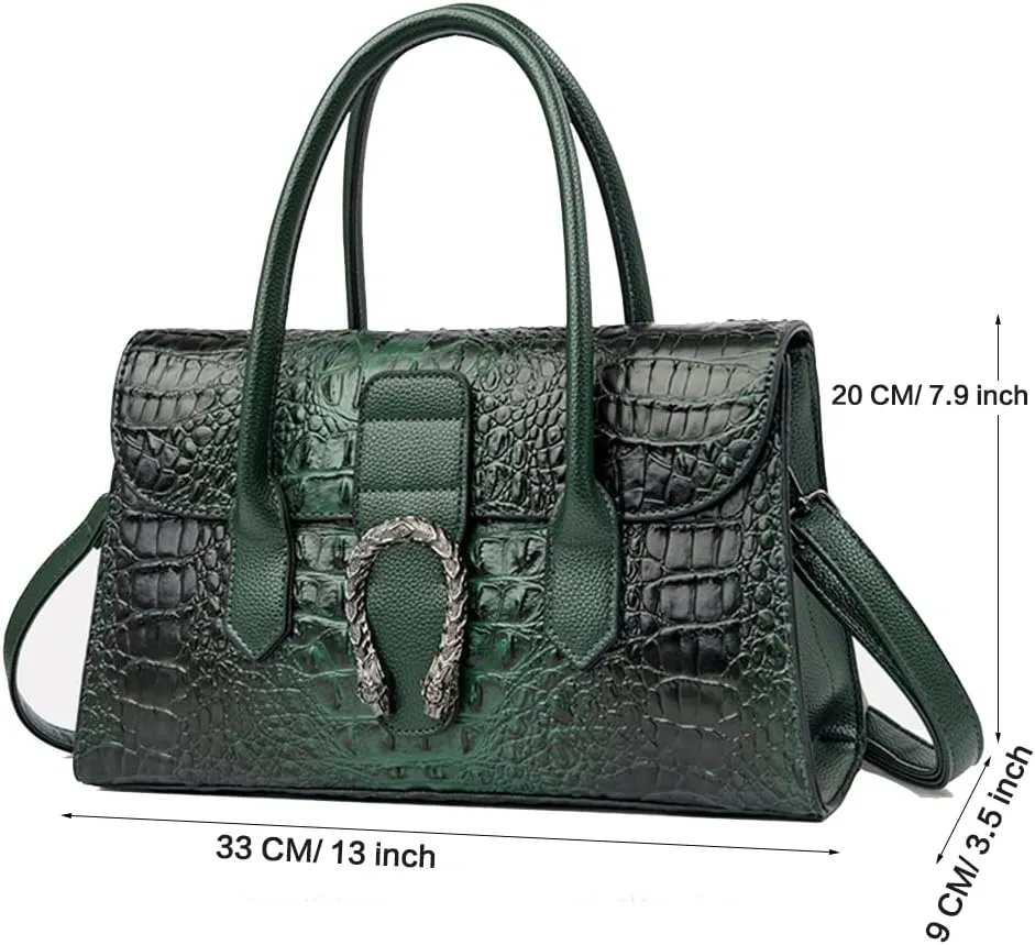 Crocodile Pattern Leather Top Handle Satchel Handbag for Women - Medium Fashion Ladies Shoulder Bag Tote Purse