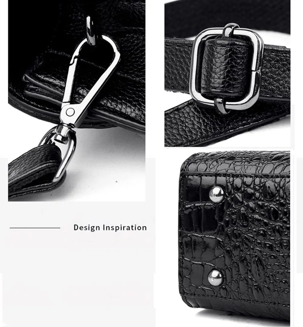 Crocodile Pattern Leather Top Handle Satchel Handbag for Women - Medium Fashion Ladies Shoulder Bag Tote Purse