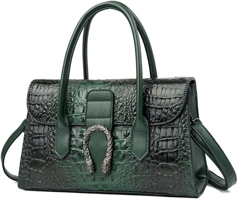 Crocodile Pattern Leather Top Handle Satchel Handbag for Women - Medium Fashion Ladies Shoulder Bag Tote Purse