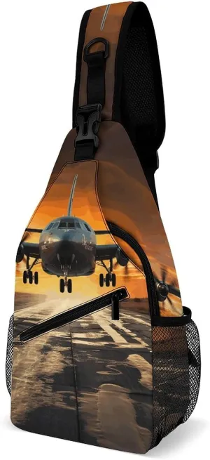 Cross Chest Bag Diagonally Sling Backpack Crossbody Shoulder Bags Military Plane Landing on Airforce Runways Sling Bag Travel Hiking Daypack