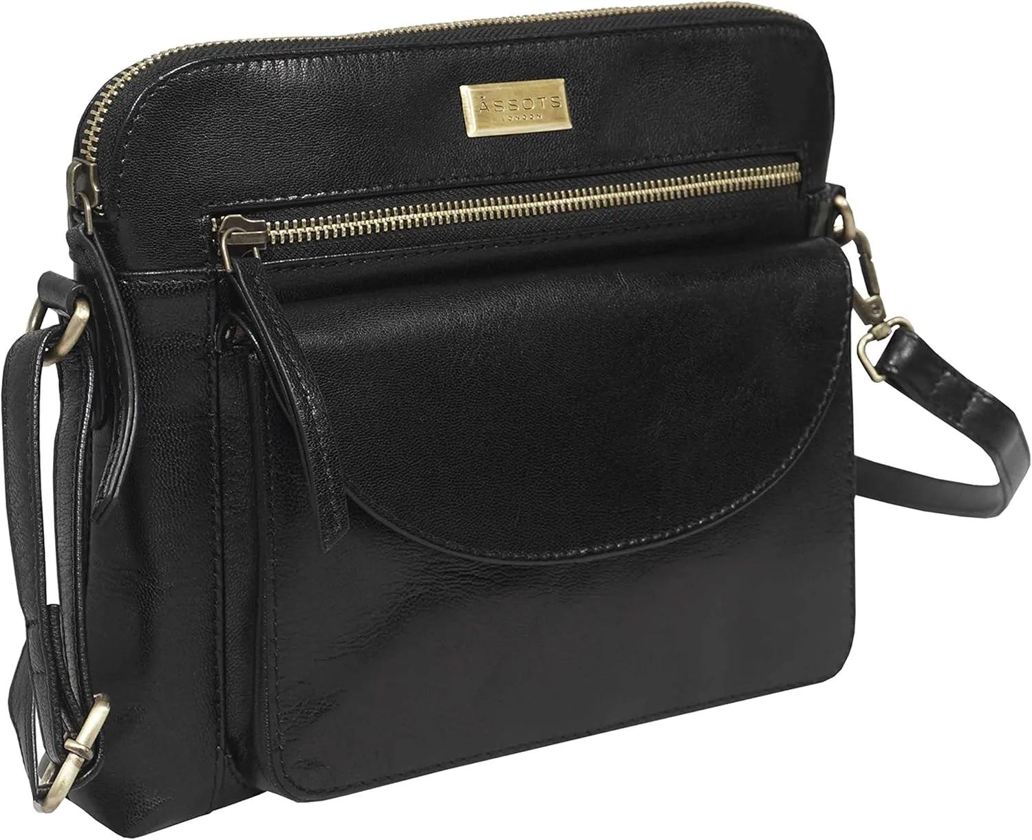 Crossbody Bags for Women – Real Leather Purses with RFID Protection, Multiple Pockets and Adjustable Strap (10" X 8.5" X 1.5", Jean Black Polished VT)
