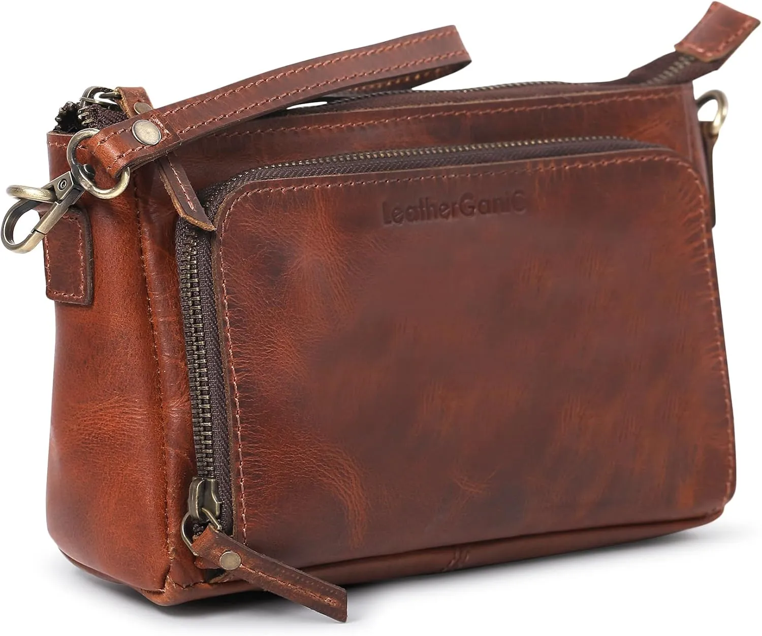 Crossbody Sling Bag for Men & Women Genuine Leather Shoulder Purse, Trendy Crossover Handbag Fanny Pack Waist Bags Organizer Stylish Multi Pocket Travel Gadget Holder for Daily Use