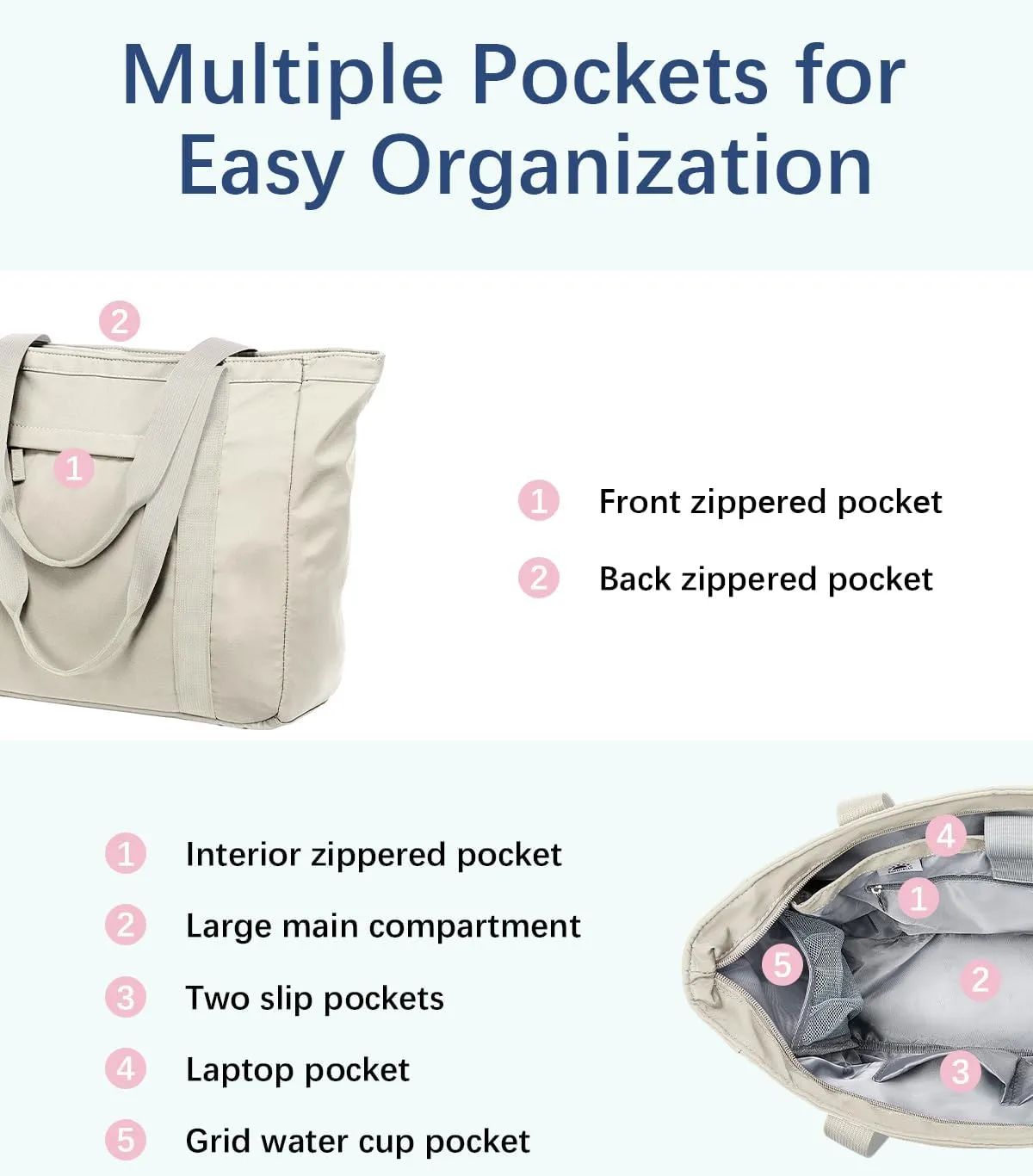 Crossbody Tote Bag for Women Medium Size Travel Tote Bags for Work with Zipper Shoulder Bag with Compartments