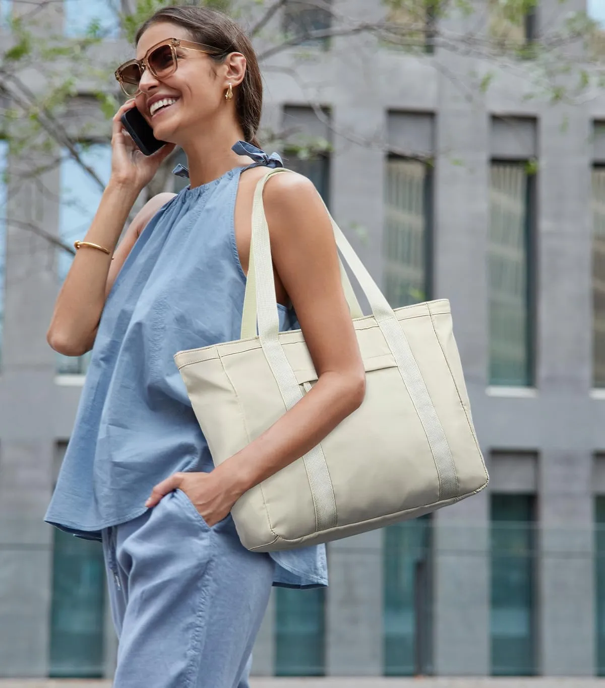 Crossbody Tote Bag for Women Medium Size Travel Tote Bags for Work with Zipper Shoulder Bag with Compartments