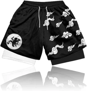 CROWN Anime Compression Shorts - Breathable Stretch Gym Short with Pockets