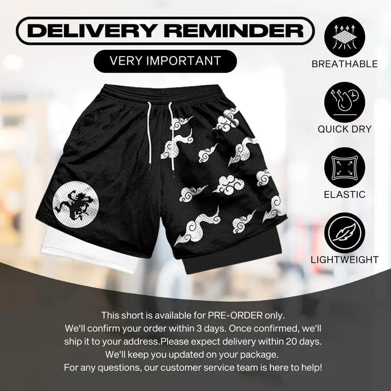 CROWN Anime Compression Shorts - Breathable Stretch Gym Short with Pockets
