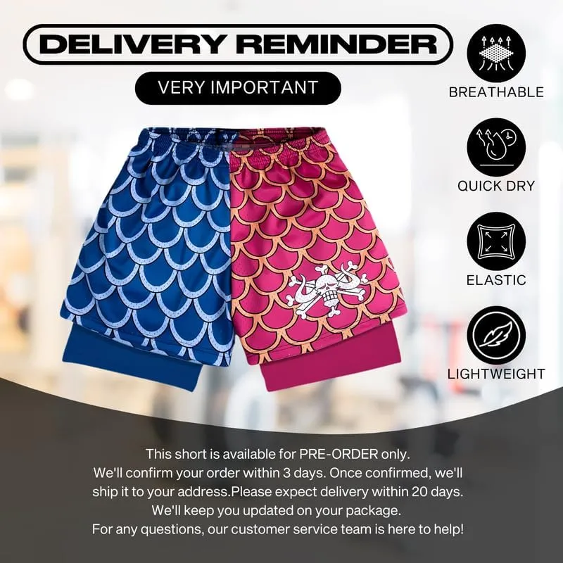 CROWN Anime Compression Shorts - Breathable Stretch Gym Short with Pockets
