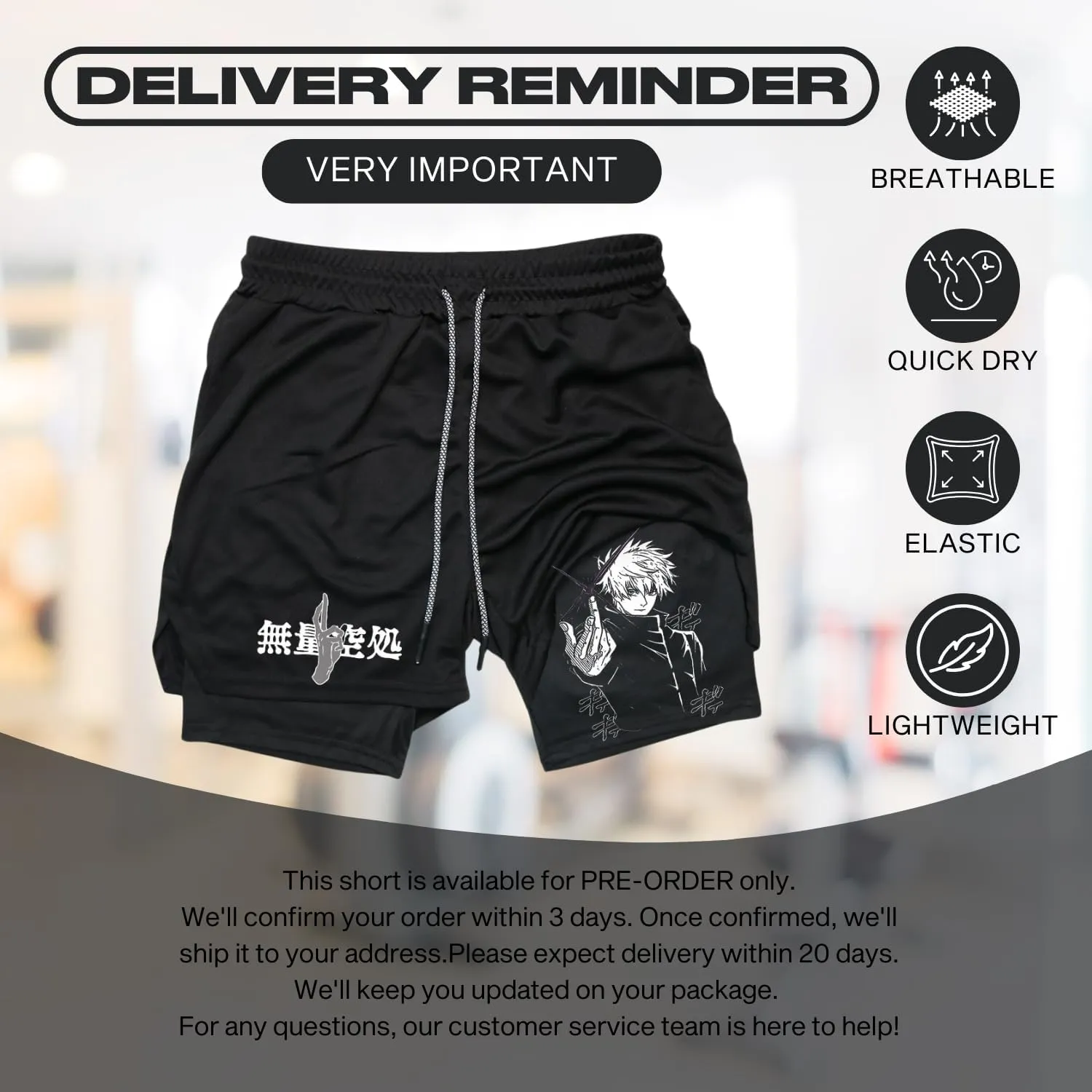 CROWN Anime Gym Shorts - Breathable Stretch Compression Short with Pockets