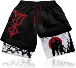 CROWN Anime Gym Shorts - Breathable Stretch Compression Short with Pockets