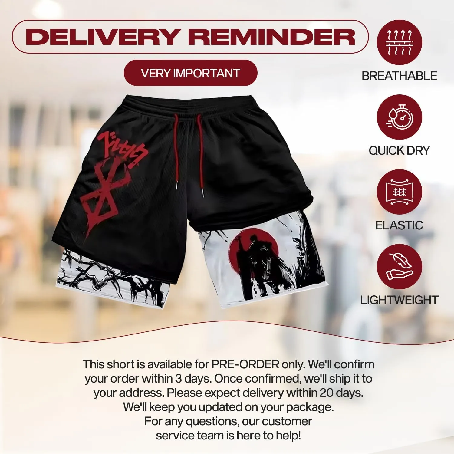 CROWN Anime Gym Shorts - Breathable Stretch Compression Short with Pockets