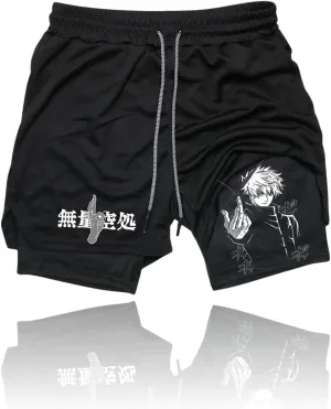 CROWN Anime Gym Shorts - Breathable Stretch Compression Short with Pockets
