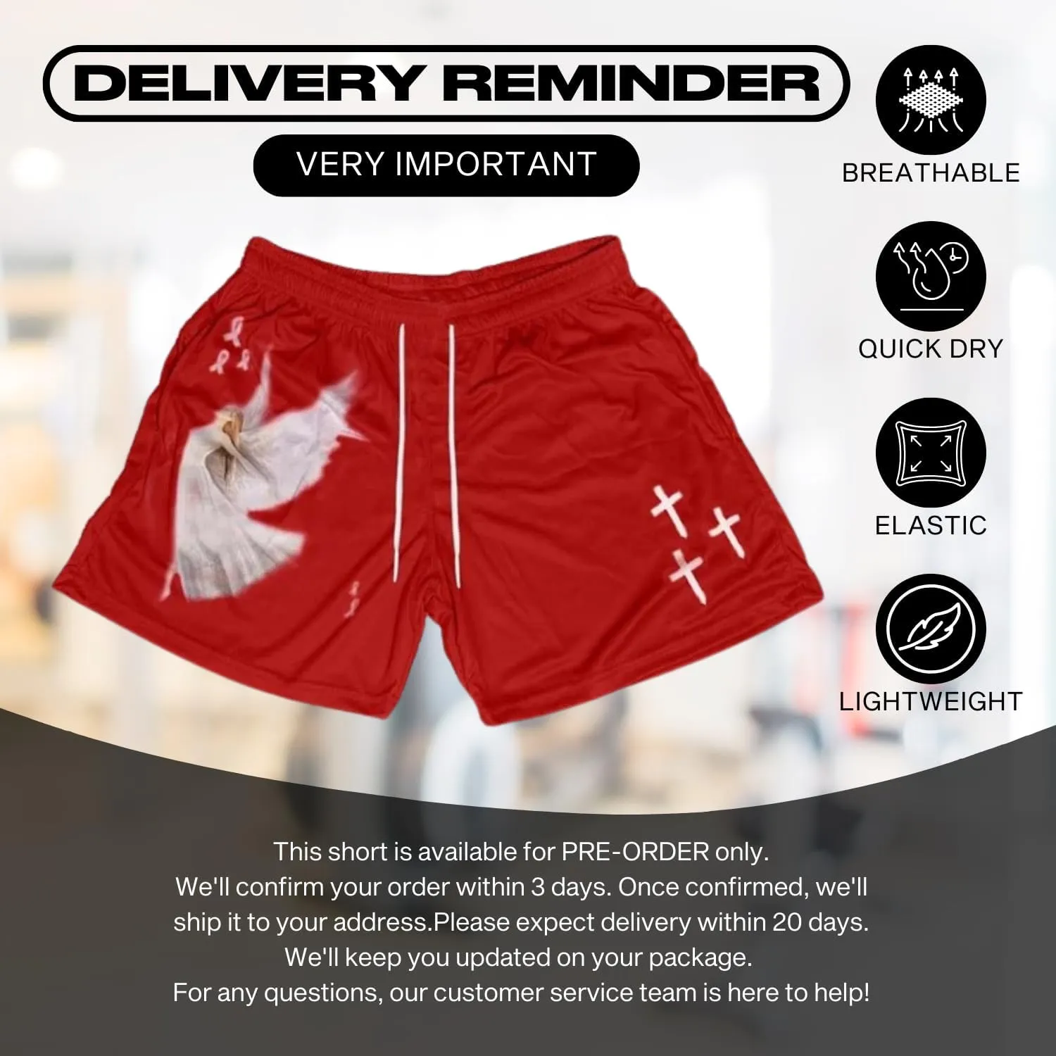 CROWN Anime Mesh Shorts - Breathable Workout Athletic Sport with Soft Pockets
