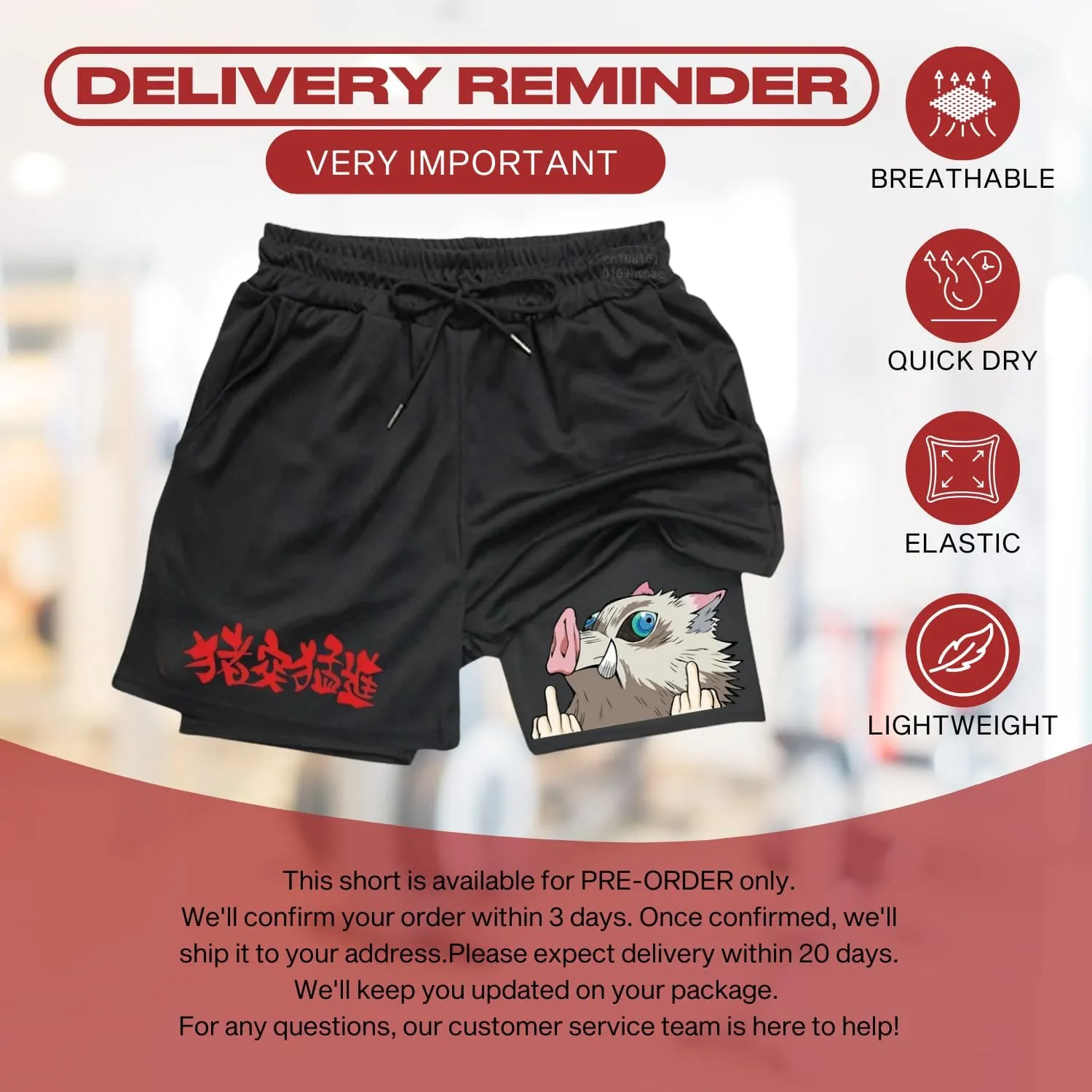 CROWN Anime Shorts - Breathable Compression Gym Short with Pockets