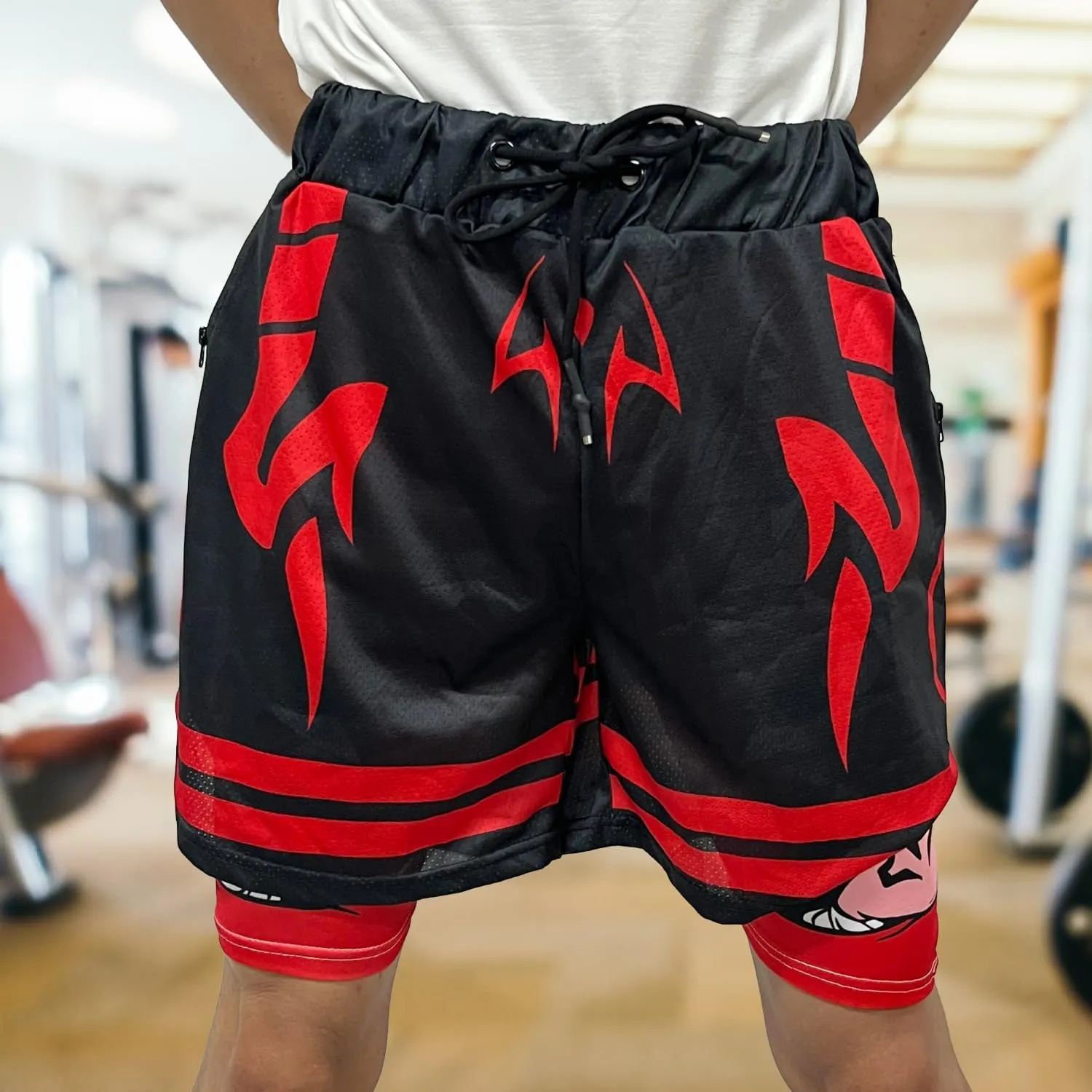 CROWN Anime Shorts - Breathable Stretch Compression Gym Mesh Short with Pockets and Towel Holder