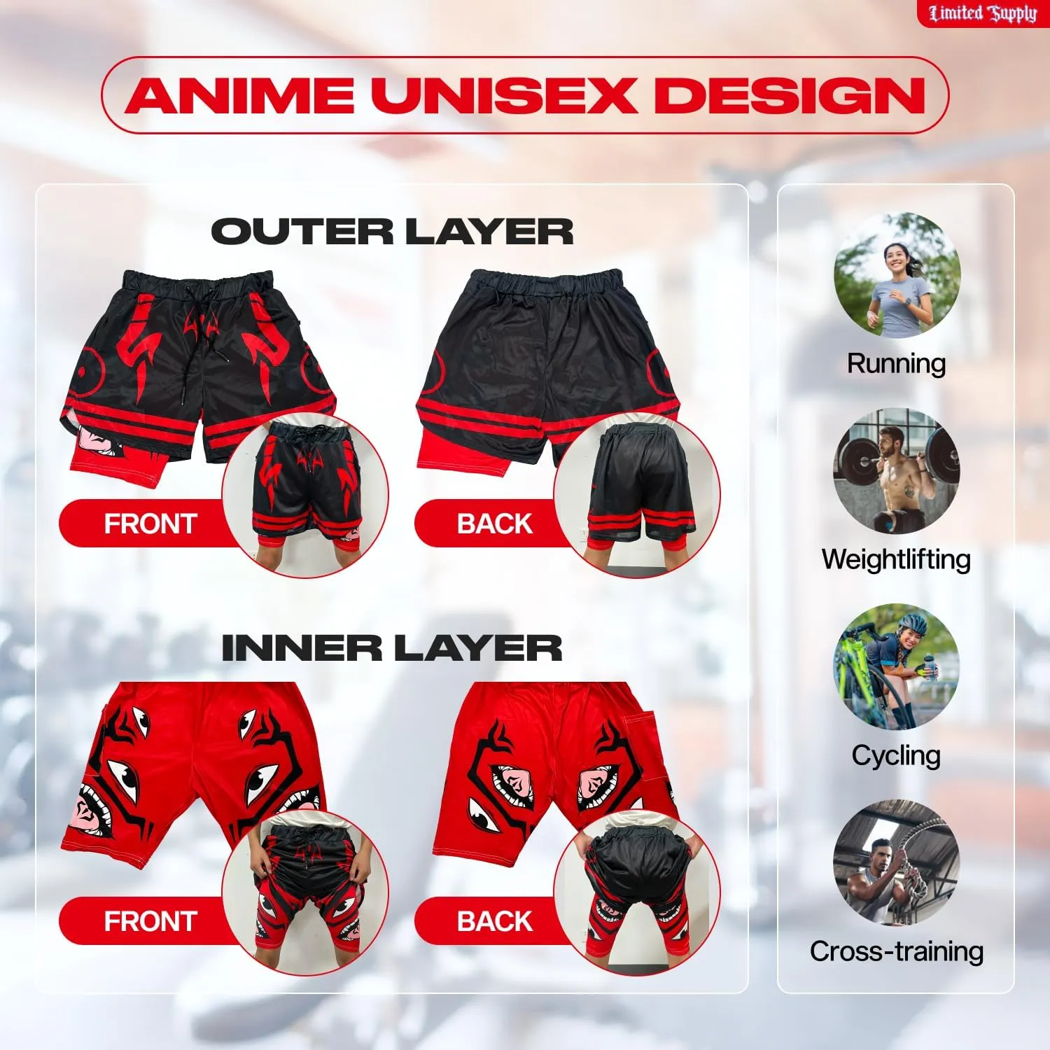 CROWN Anime Shorts - Breathable Stretch Compression Gym Mesh Short with Pockets and Towel Holder