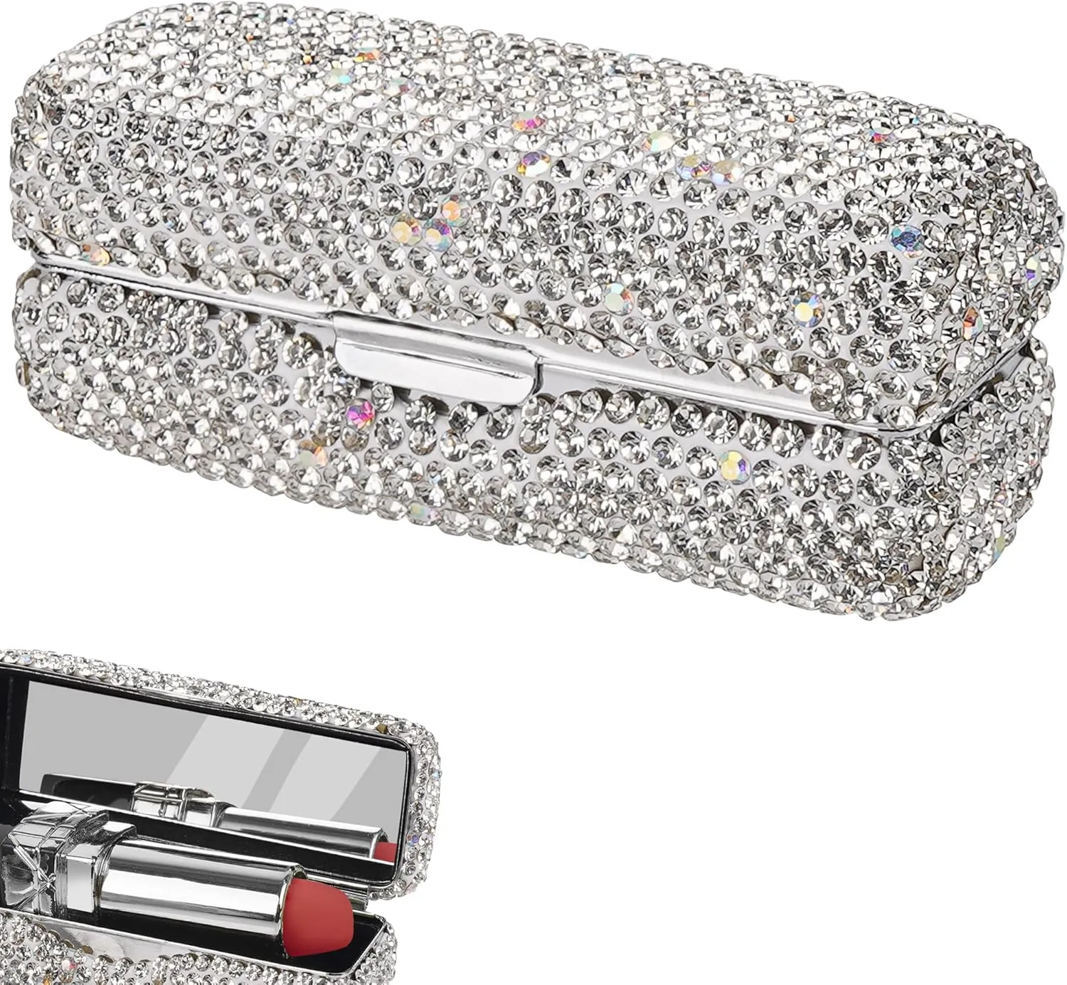 Crystal Lipstick Organizer, Lipstick Case with Mirror, Shiny Crystal Lipsticks Case for Outdoor, Party, Gathering, Home Storage