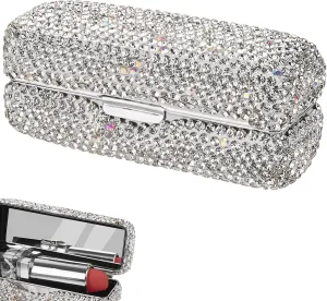 Crystal Lipstick Organizer, Lipstick Case with Mirror, Shiny Crystal Lipsticks Case for Outdoor, Party, Gathering, Home Storage