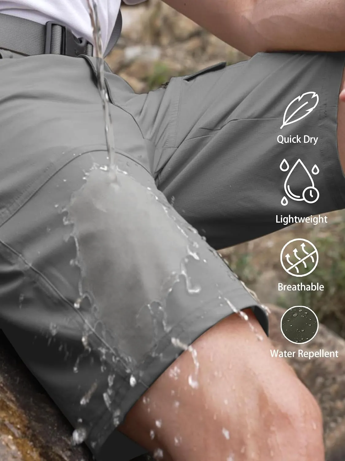 CRYSULLY Men's Hiking Cargo Shorts Outdoor Summer Lightweight Quick Dry Work Casual Shorts with 5 Zipper Pockets