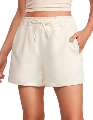 CRZ YOGA Comfy Cotton Sweat Shorts for Women Casual Summer Drawstring for Gym Lounge Workout Jersey with Pockets