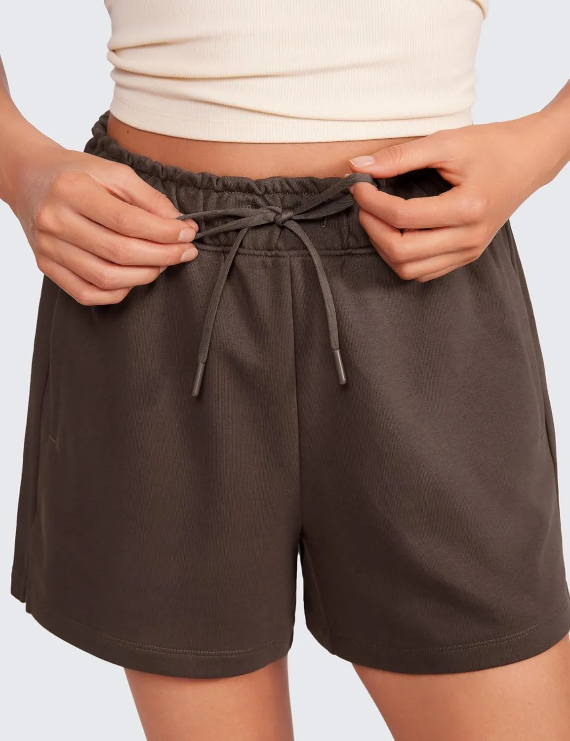 CRZ YOGA Comfy Cotton Sweat Shorts for Women Casual Summer Drawstring for Gym Lounge Workout Jersey with Pockets