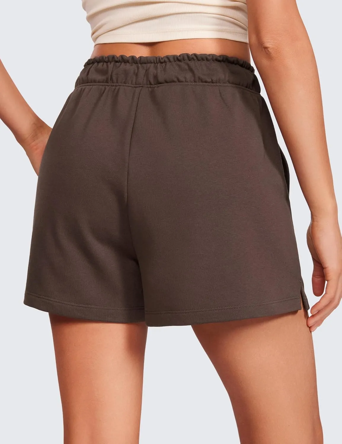 CRZ YOGA Comfy Cotton Sweat Shorts for Women Casual Summer Drawstring for Gym Lounge Workout Jersey with Pockets