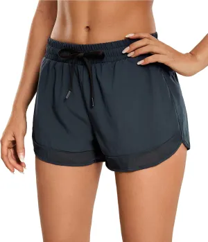 CRZ YOGA Women's Mid Rise Running Shorts Mesh Liner 3'' - Quick Dry Drawstring Workout Athletic Gym Shorts Zip Pocket