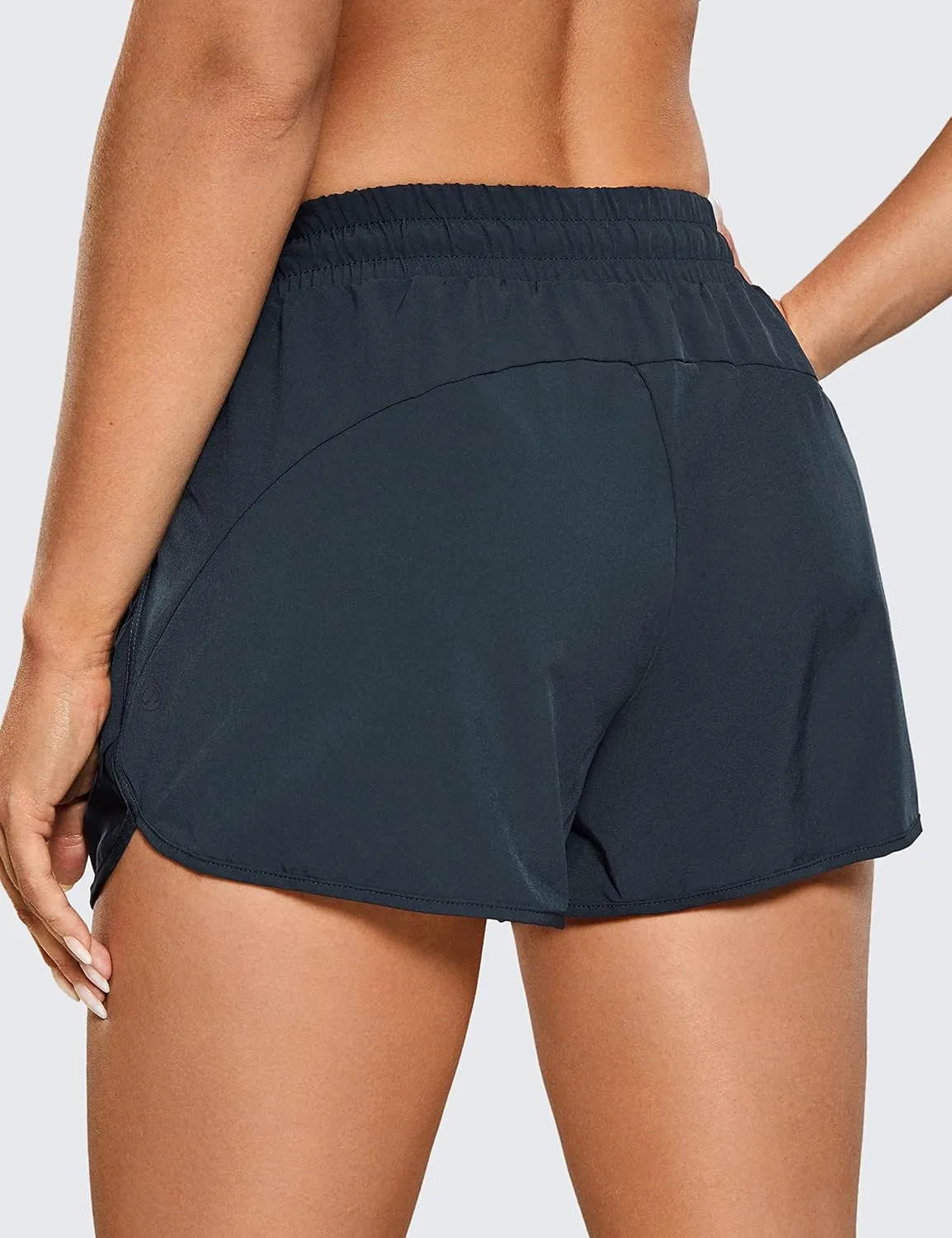 CRZ YOGA Women's Mid Rise Running Shorts Mesh Liner 3'' - Quick Dry Drawstring Workout Athletic Gym Shorts Zip Pocket