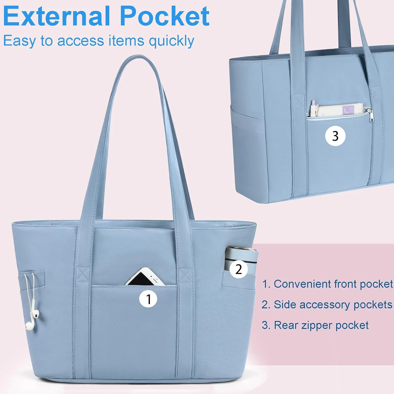 CTWWFS Tote Bag for Women, Travel Essentials Large Tote Bag with Zipper, Top Handle Handbag for Travel, Work