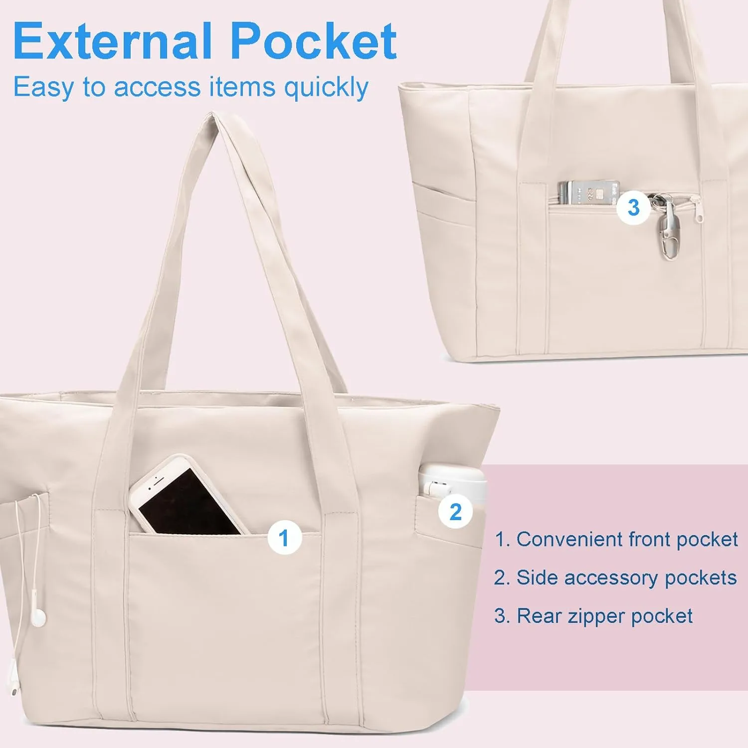 CTWWFS Tote Bag for Women, Travel Essentials Large Tote Bag with Zipper, Top Handle Handbag for Travel, Work