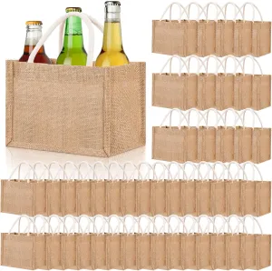Cunno 48 Pcs Burlap Tote Bag With Handles - Mini Gift Bags, Blank Small DIY Bridesmaid Water Resistant Reusable Grocery Bags for Shopping, Wedding Party, Beach