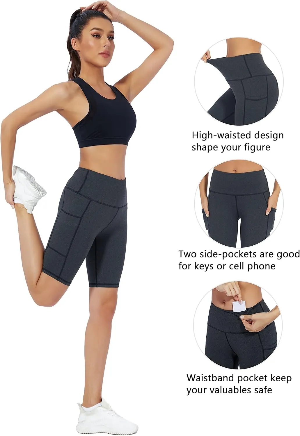 Custer's Night High Waist Out Pocket Yoga Short Tummy Control Workout Running 4 Way Stretch Yoga Leggings